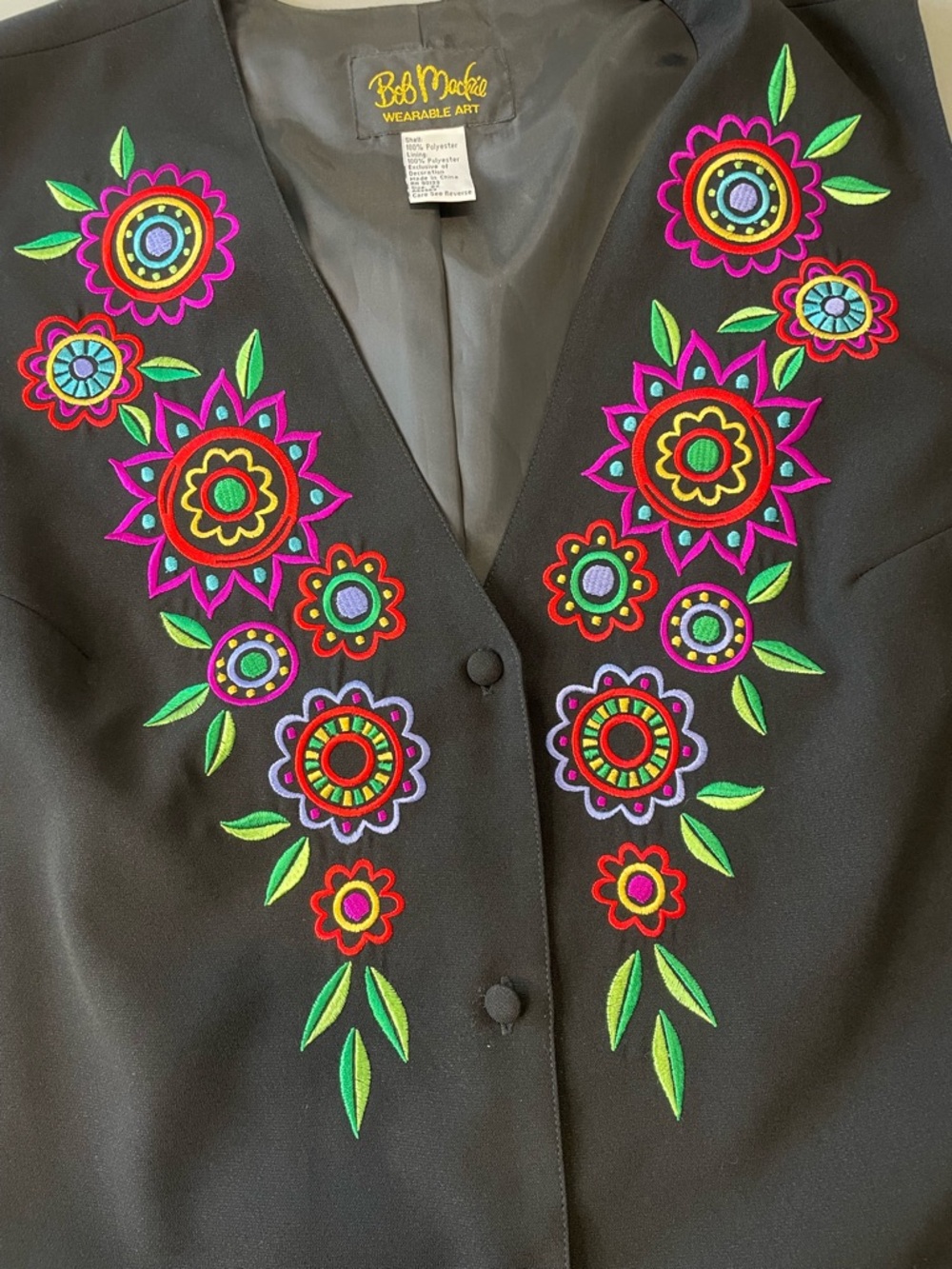 Bob Mackie Wearable Art Women's Floral Embroidered Vest 100% Polyester Size 2xl - Picture 3 of 5